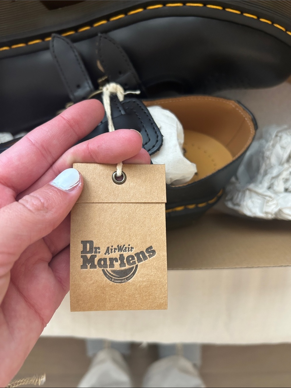 Dr. Martens Black Leather Mary Jane Shoes with Yellow Stitching - Picture 2 of 4